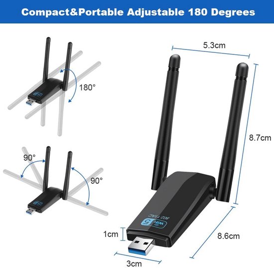 Whisverse WiFi6 USB wifi-adapter 1800 Mbps band AX1800 2.4G/5GHz