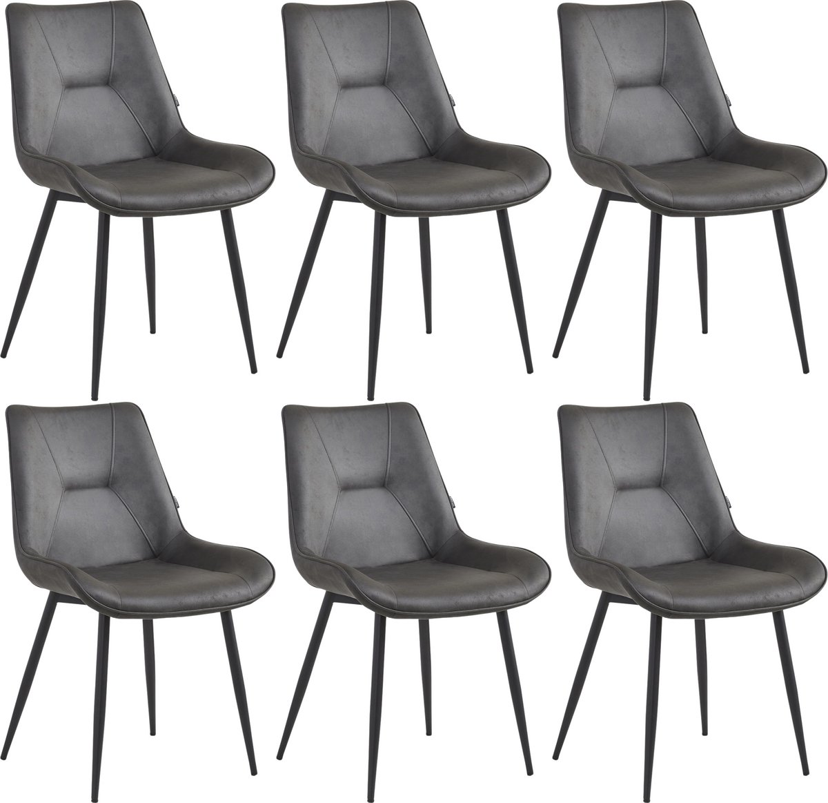 Colenis® - Zerda Eetkamerstoel - Set Van 6 - Antraciet - Microfiber Stof - Industrieel - Stoel