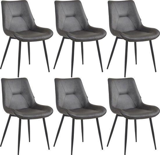 Colenis® - Chaise de salle à manger Zerda - Set de 6 - Anthracite - Tissu microfibre - Style industriel - Chaise
