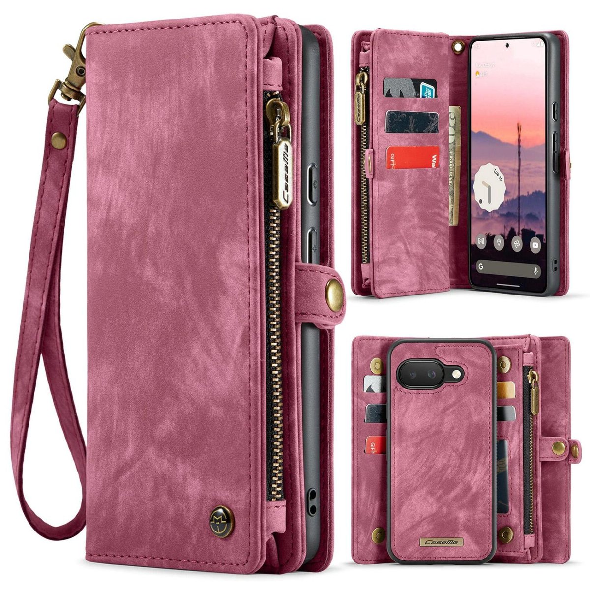 CaseMe Telefoonhoesje geschikt voor Google Pixel 9a Hoesje | CaseMe 008 Uitneembare 2in1 Bookcase Portemonnee | Pasjeshouder voor 8 Pasjes | Telefoonhoesje voor Pinpas / OV Kaart / Rijbewijs - Rood
