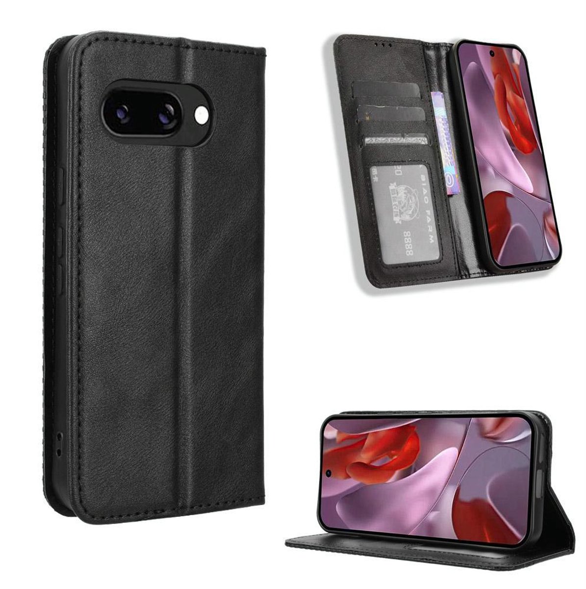Mobigear Telefoonhoesje geschikt voor Google Pixel 9a Hoesje | Mobigear Sensation Bookcase Portemonnee | Pasjeshouder voor 3 Pasjes | Telefoonhoesje voor Pinpas / OV Kaart / Rijbewijs - Zwart
