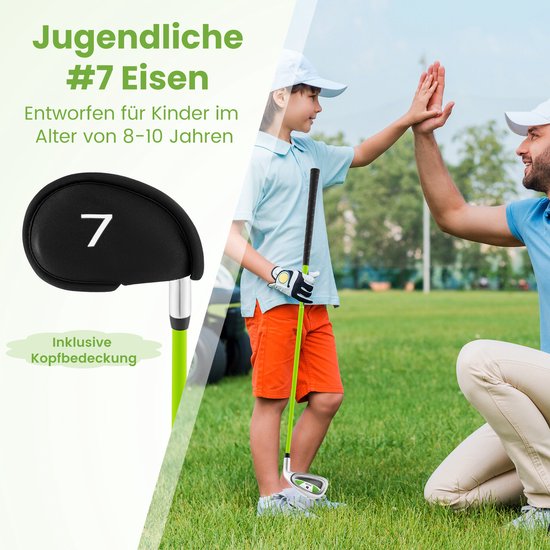 COSTWAY Golf Iron 7 voor kinderen, golfijzer enkel aluminium voor rechtshandigen, kinderen golfclubs met racketkap en glasvezel schacht voor 8-10 jaar kinderen, groen — afbeelding 5