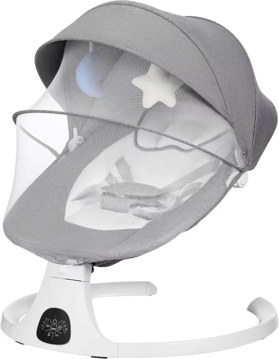 Laavir® Baby Swing – Elektrische Babyschommel – Automatische Wipstoel met Bluetooth & Afstandsbediening – Schommelstoel met 5 Snelheden – 5-Puntsgordel – Wasbare Hoes – Tot 9 kg – Grijs
