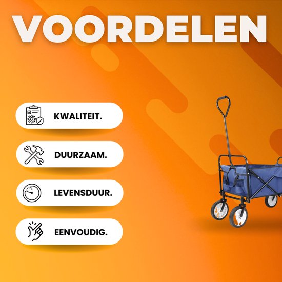 Bolderkar - Blauw - Strandwagen - Opvouwbaar tuinwagen - Met duwstang - Voor buitengebruik - 115 kg capaciteit - All terrain van Merkloos — afbeelding 2