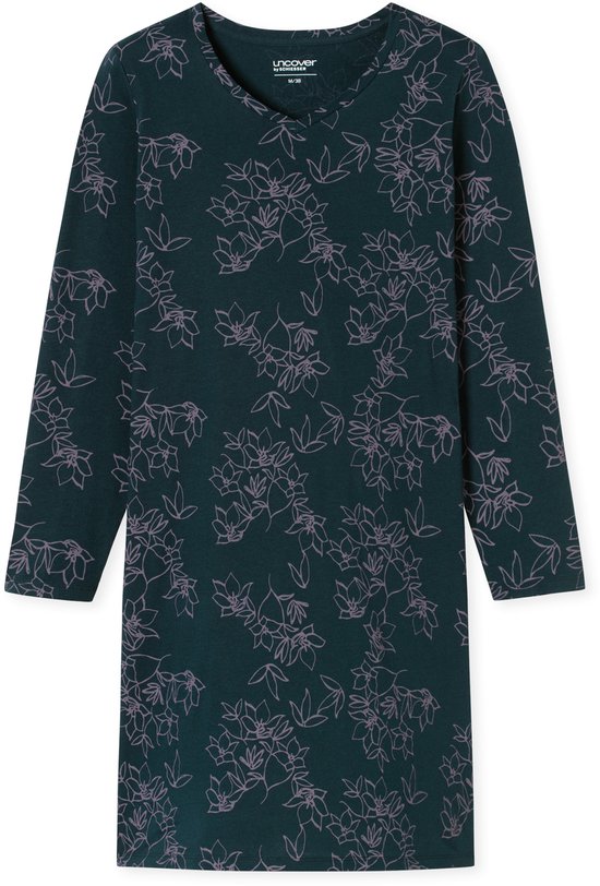 Uncover by Schiesser Lang Nachtjapon voor dames gemaakt van 100% katoen - uncover by SCHIESSER Dames Nachthemd - nachtblauw