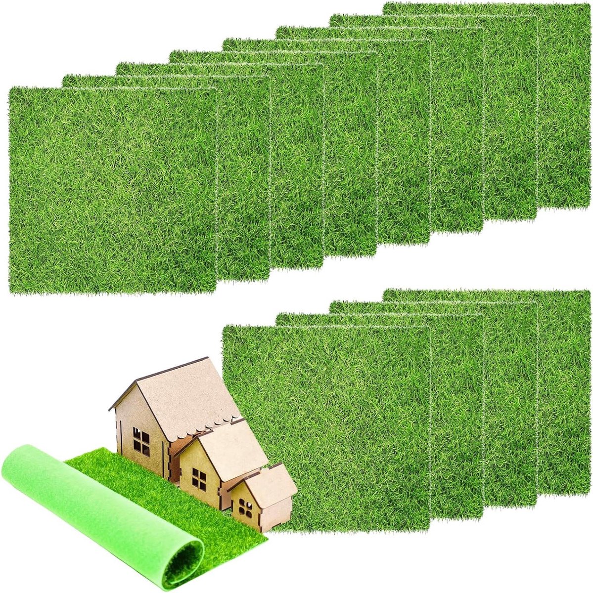 Mini-kunstgras - 12 stuks - 15 x 15 cm - Grastapijt voor miniatuurtuin - Kunstminiatuur mos decoratie