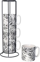 Tasses à Café Secret de Gourmet Botanic - vert foncé - 4x pièces sur support - Céramique - finition brillante - 240 ml - 7 x 8 cm