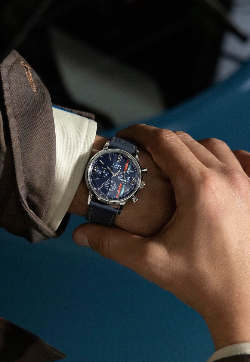 Timex Marlin Chronograph Stripes Quartz Analoog Horloge Blauw Kast: 100% Roestvrij Staal | Armband: 100%Leer 40 mm TW2W98900AJ, TW2W99000AJ, TW2W99100AJ