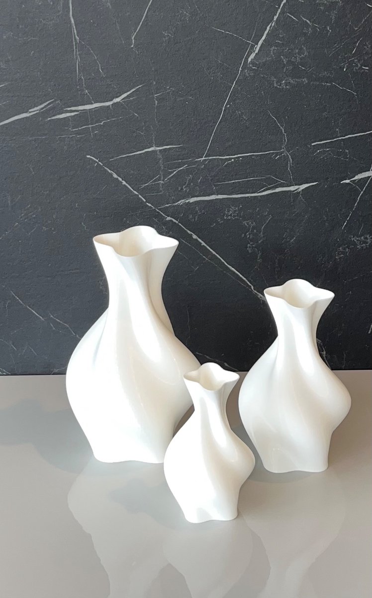 Studio Vaseo Quatro Flowa Wit – Set van 3 Vazen – 3D Geprint – Duurzaam Ontwerp - PLA