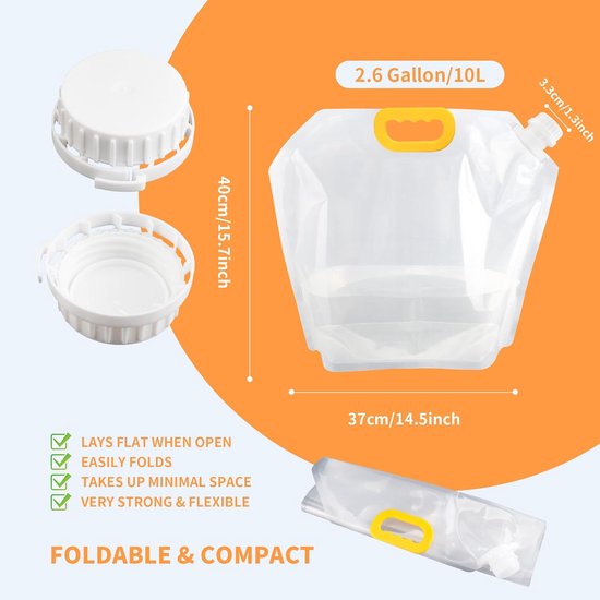 3 stuks - Wateropslagzak - Wateropbergtas - Waterzak - water tas - opvouwbare nood waterzak - 10L lekvrije - vriesbestendige kampeer waterzak - doorzichtige plastic waterkan - voor buitensporten , wandelen , bergbeklimmen - transparant - 40*37 cm van Merkloos — afbeelding 5