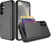 Smartphonica Telefoonhoesje Geschikt voor Samsung Galaxy S24 sterk TPU met pasjeshouder - TPU strong case with card slot - Zwart geschikt voor Samsung Galaxy S24