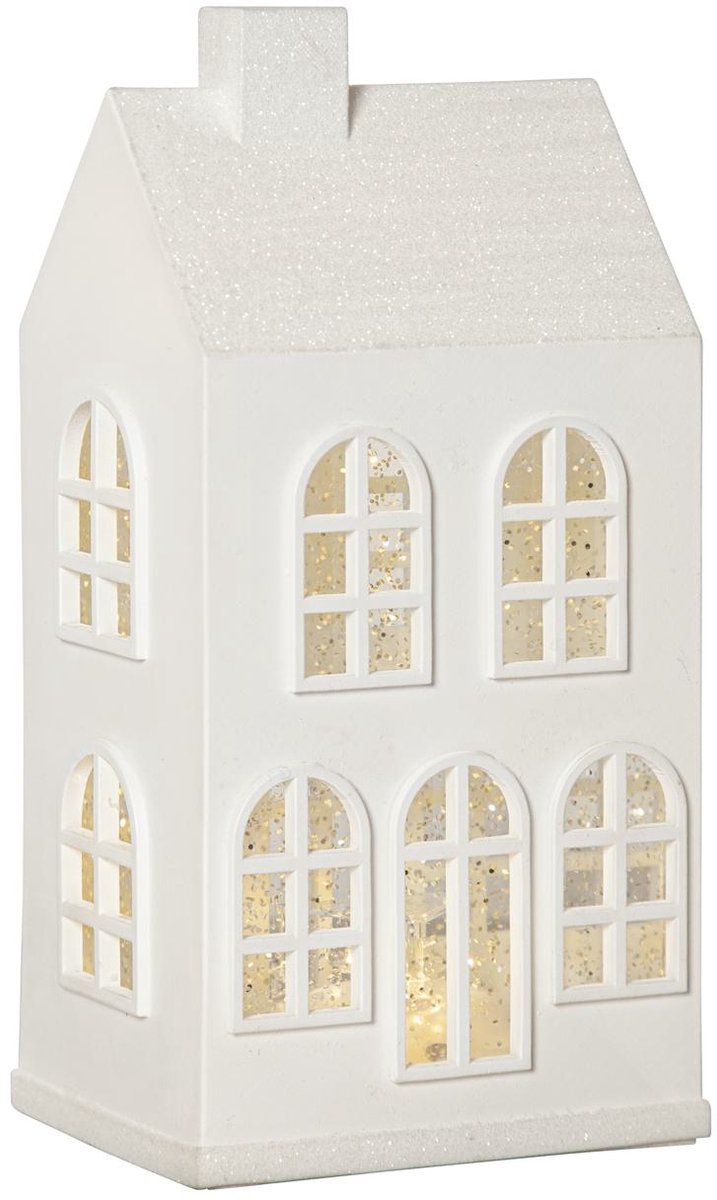 Star Trading LED-huis 'Vinter' met glittereffect, wit decoratief huis, batterijen + timer, 3 warmwitte lichtbronnen, H 22,5 cm
