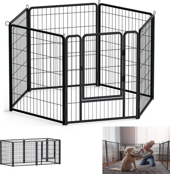Parc pour chiots pliable 6 pièces - 80x65 cm - avec porte et ancrages au sol - enclos pour chiens résistant aux intempéries pour une utilisation intérieure/extérieure