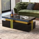 Sweiko Table basse rectangulaire moderne 100*50*40cm, plateau à motif PVC et 2 tiroirs en bois, table de salon, Zwart