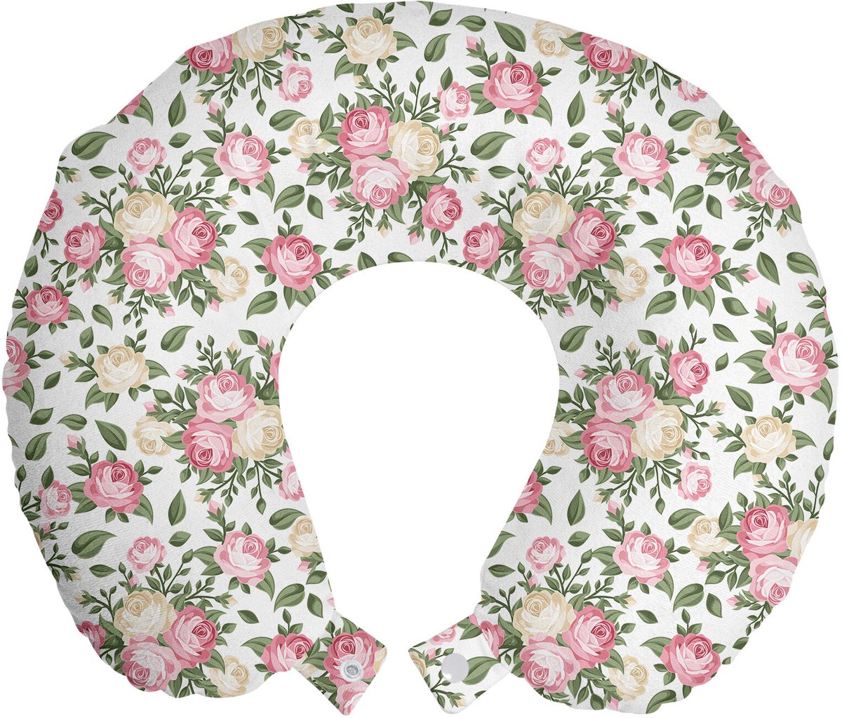 New Bed Bloem Rozenknoppen en Bladeren Boeket Reisneckkussen Memory Foam voor Vliegtuig en Auto, 30cm x 30cm