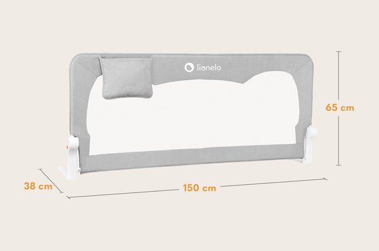 Lionelo Hanna – Barrière de lit 150x66 cm – Abattable à 180° – Cadre en aluminium – SecureBelt & StandSafe – Jusqu’à 27 kg – Filet aéré – Pour matelas jusqu’à 45 cm – Certifié SGS – Facile à monter – Idéal voyage