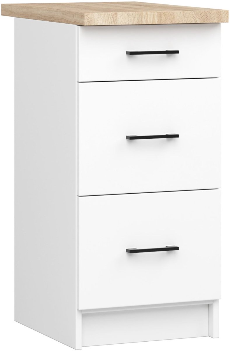 Keukenkast modulaire OLIWIA S40 met Verkblad / Onderkast met 3 Lades / AKORD Furniture Factory / Wit / 40 x 85 x 46 cm