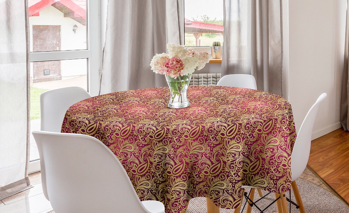 New Bed Gele Damast Draaiende Oriëntaalse Ronde Tafelkleed, Cirkel Tafelkleed voor Eetkamer Keuken Decoratie, 150 cm Diameter