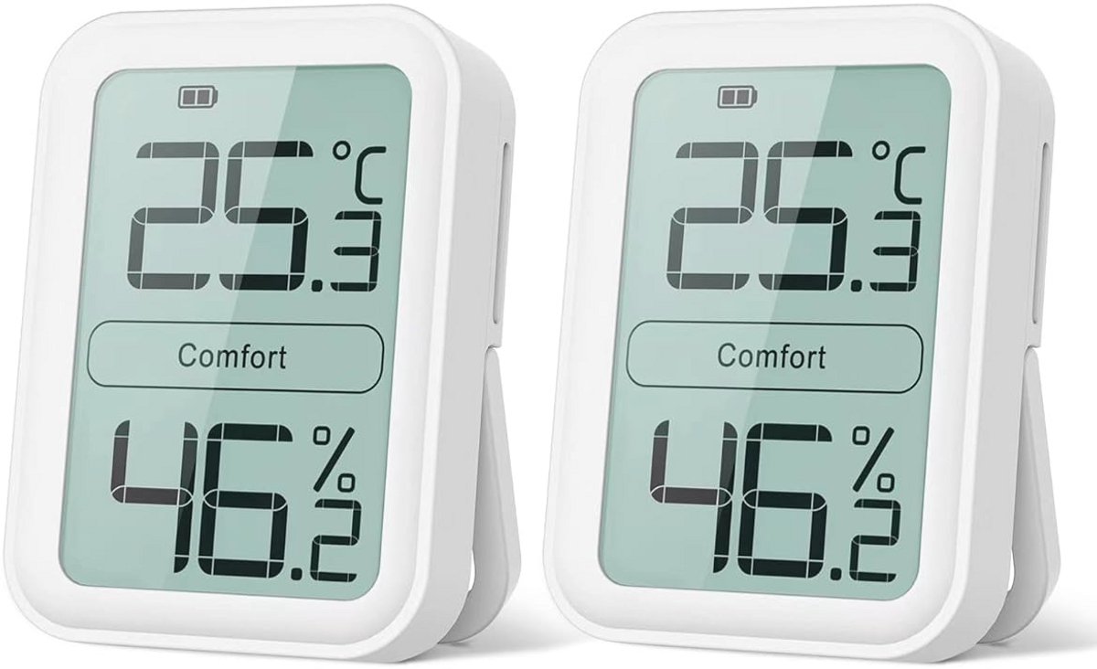 Digitale thermo-hygrometer voor binnen, thermometer en vochtigheidsmeter met comfortindicator - Set van 2