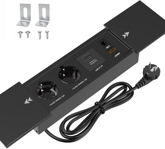 ChiliTec Stekkerblok hoekstopcontact 2-voudig geaard stopcontact USB-A USB-C zwart
