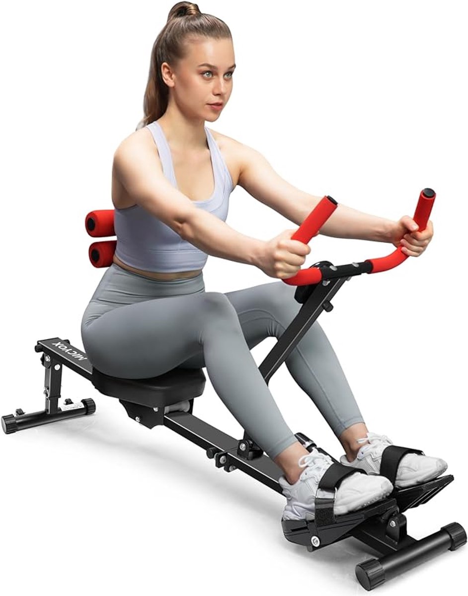 Roeitrainer Inklapbaar Fitness Zwart en Rood 12 Niveaus