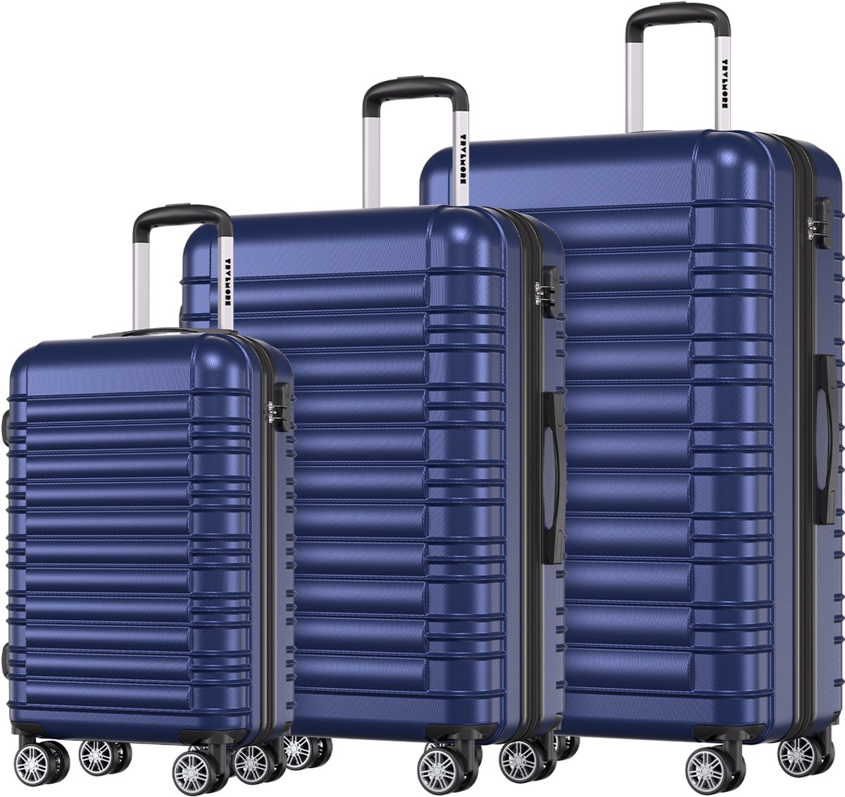 TRVLMORE Kofferset - 3 Delig - 38L Handbagage + 70L en 110L Ruimbagage - Lichtgewicht - Trolley - Reiskoffer Set - Donkerblauw