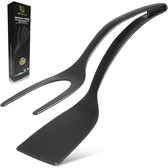 HI NATURE™ Multifunctionele Spatel Tang 2 in 1 - Keukengereedschap - Keukenspatel - Spateltang - Bakspaan - Keukengerei | 100% BPA-vrij, Hittebestendig & Anti-aanbak - Perfect voor het Draaien van Eieren, Pannenkoeken en Vlees (zwart)