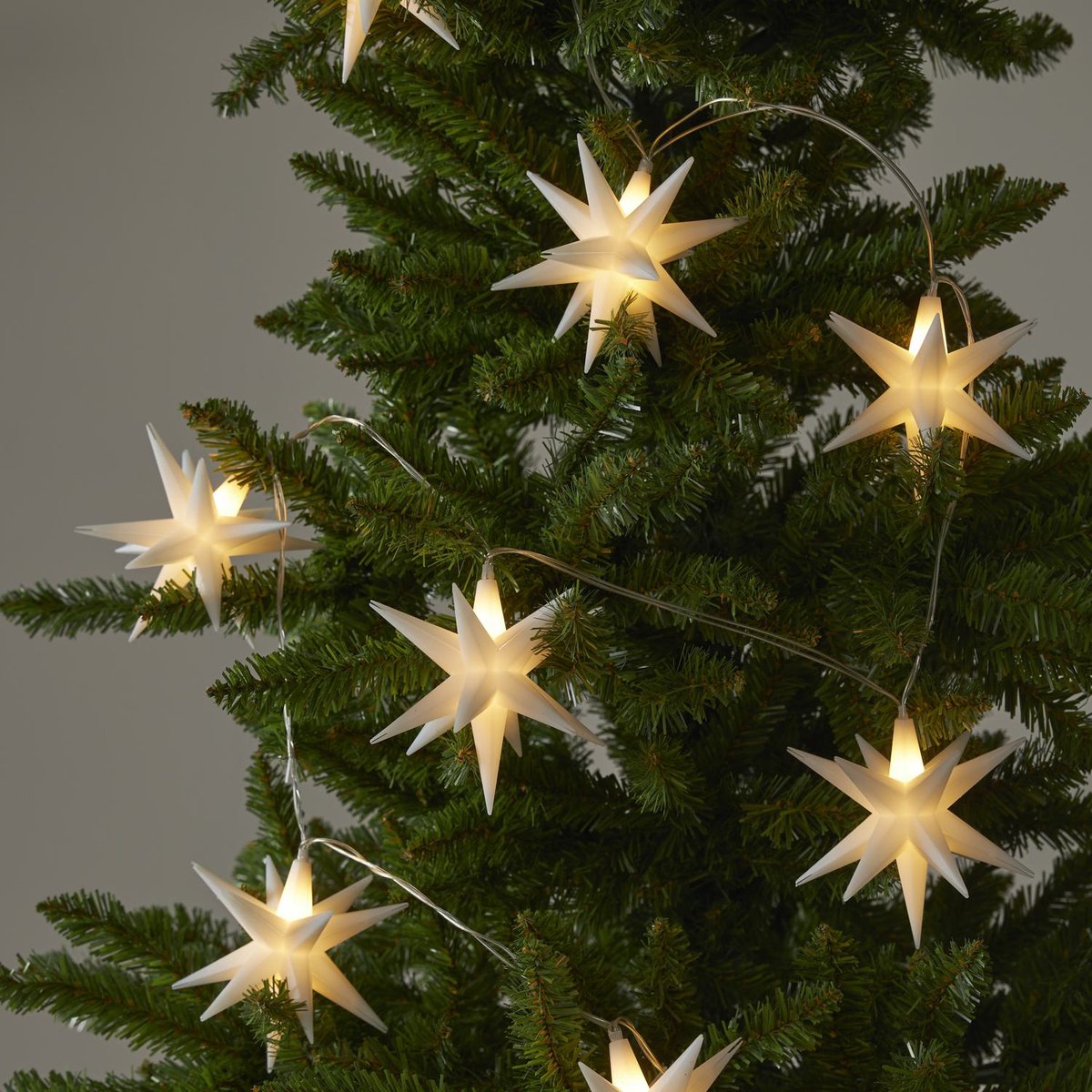 Star Trading Batterijgevoede lichtslinger 'December' met 8 3D-sterren, timer, warmwitte LED's, L 210cm, Ø 10cm