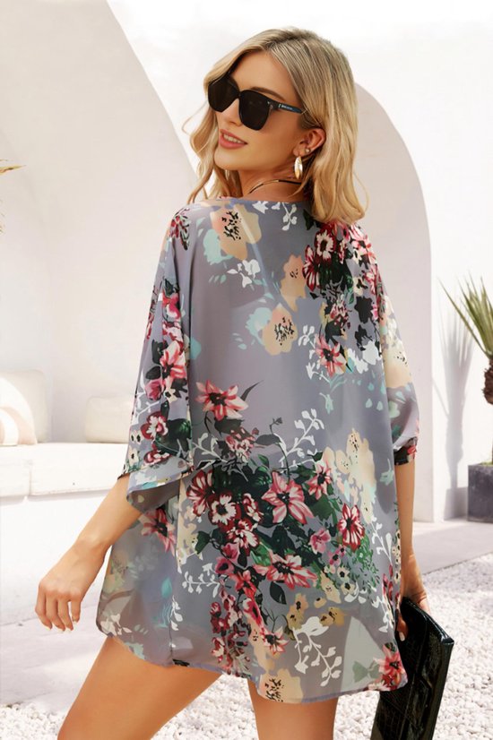 Geweo Femmes Été Longue Paréo Plage Tunique Poncho Plage Robe De Plage Bikini Couvrir Boho Kimono Cardigan Vêtements De Plage Robe De Plage Légère Robe D'été - Taille Unique - Grijs