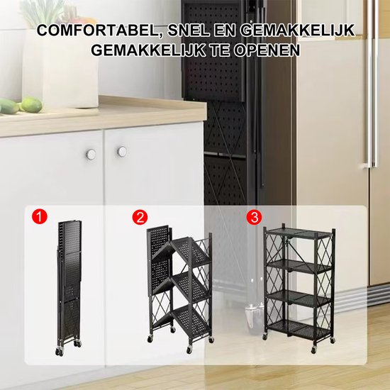 Étagère pliante FOXSPORT - Lot de 2 - Étagère avec roulettes 360 ° - 5 niveaux 72 x 37 x 163 cm - Étagère ouverte - Meuble mural - Rangement de Cuisine - Bibliothèque - Support de rangement pour micro-ondes - Acier inoxydable - Set de 2