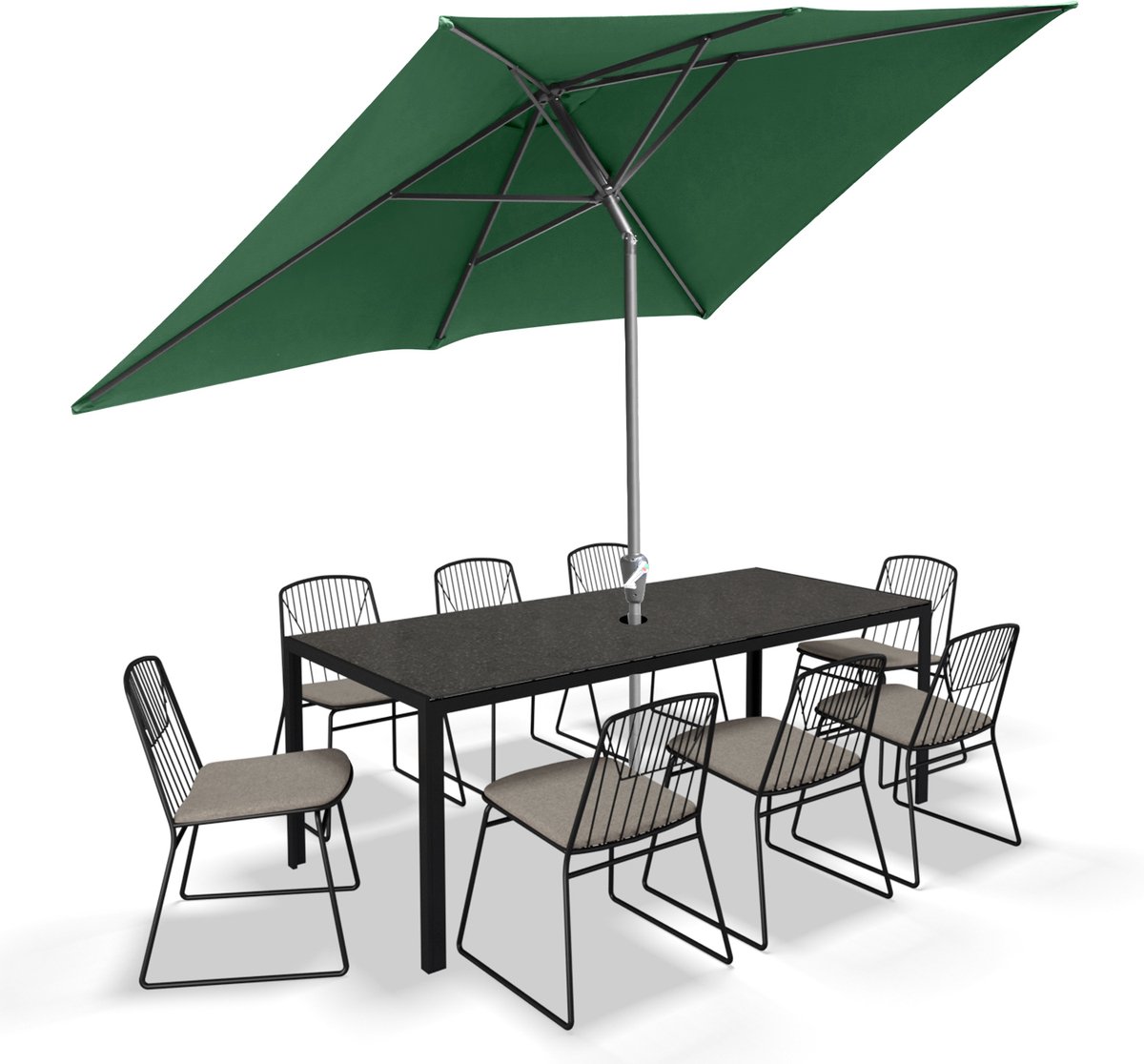 Parasol vierkant - Tuin - Balkonparasol - 210x140cm - 30° Kantelbaar - Waterdicht - Groen