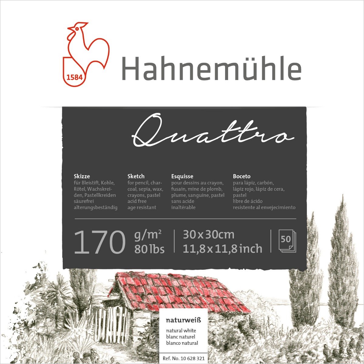 Hahnemühle Quattro schetspapier 30 x 30 cm 170 gram