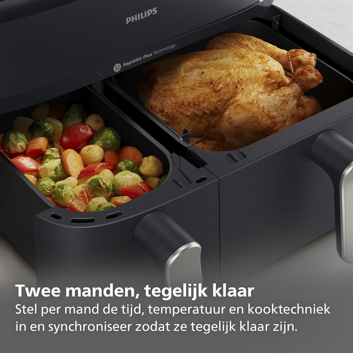 Philips 5000 Series Dual Basket Airfryer - NA551/00 - Stoomfunctie - Dubbele Mand - 9L - Tot 6 Personen — afbeelding 3