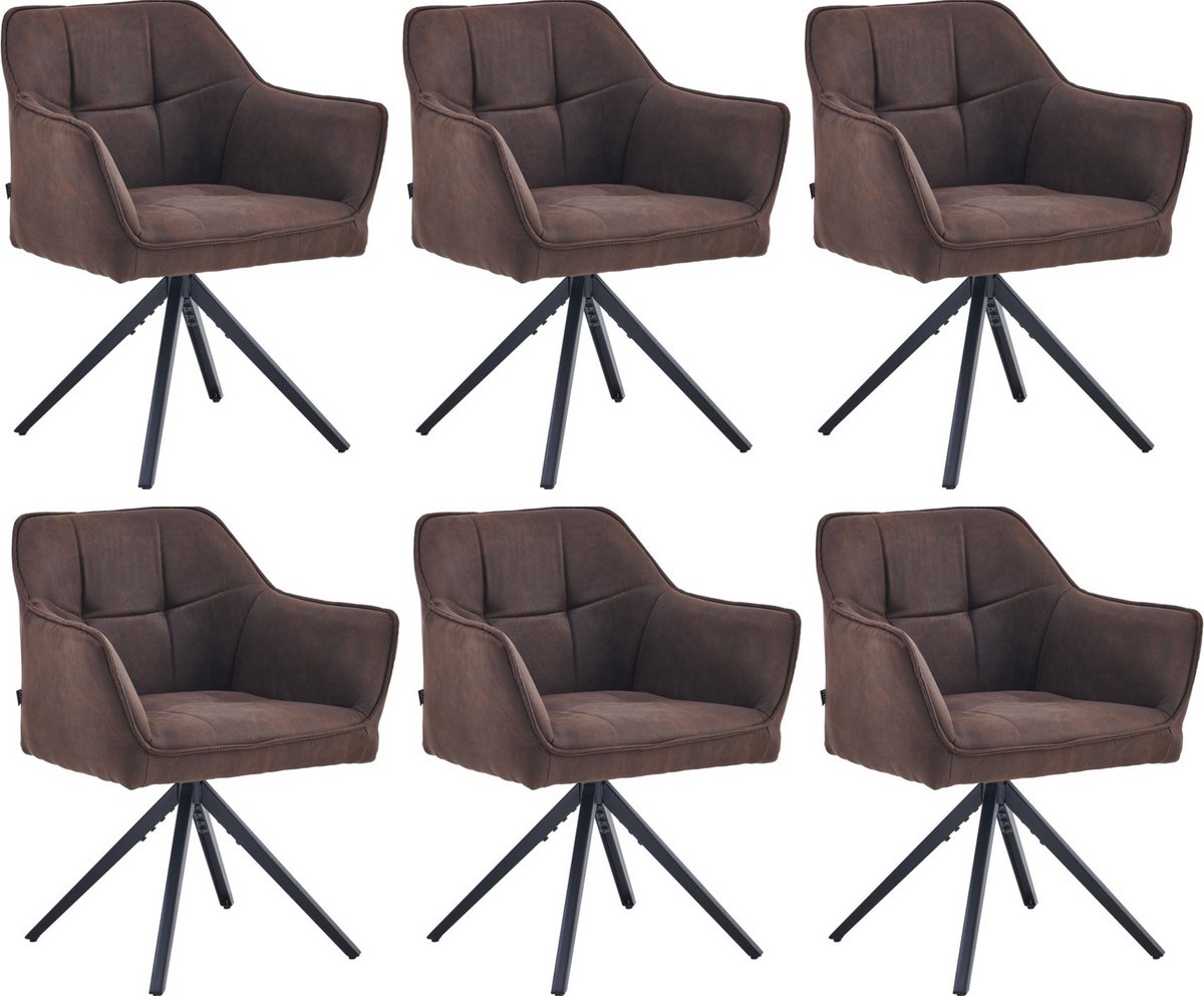 Colenis Pearl Eetkamerstoel - Set Van 6 - Bruin - Microfiber Stof - Microvezel - Industrieel