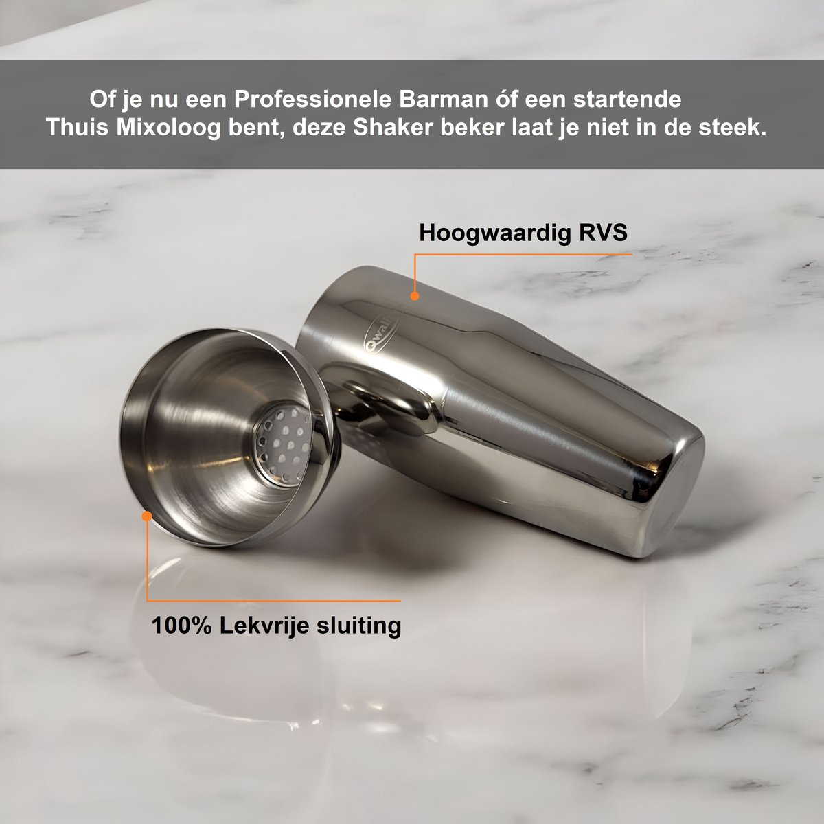 Cocktail Shaker Set (750 ml) - Cocktail Set - Luxe Cadeau voor hem of haar - Cocktailset - Zilverkleurig - Qwality® — cadeau in Kookcadeaus - foto 2