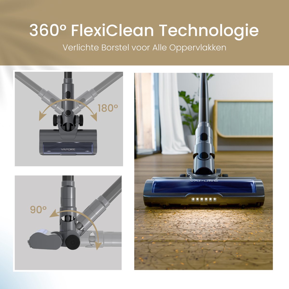Vapore Steelstofzuiger Draadloos - 47 Minuten Accuduur - 350W - Snoerloze Stofzuiger - Stofzuiger Zonder Zak - Op Accu - Vacuum Cleaner - Kruimeldief - Draadloze Steelstofzuiger - Zwart — afbeelding 6