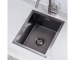 Nurion Spoelbak Black Metal 34 x 40 – Spoelbak Keuken - Spoelbakken Keuken – Wasbak Keuken - zonder Kraangat RVS