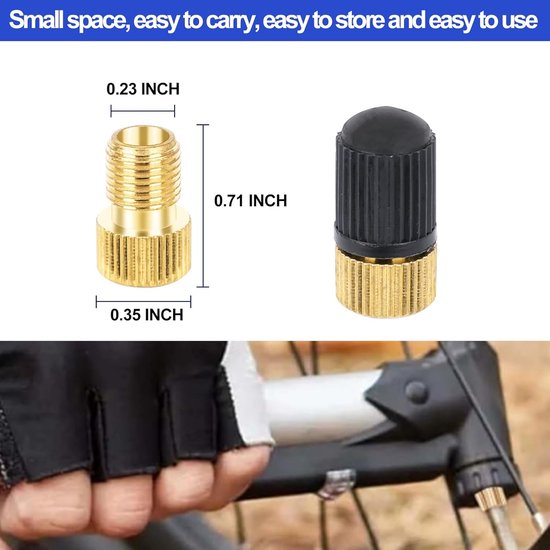 4 stuks Presta-ventieladapters van messing, zet het Presta-ventiel van je fiets om in een Schrader-ventieladapter om banden met een standaard pomp op te pompen
