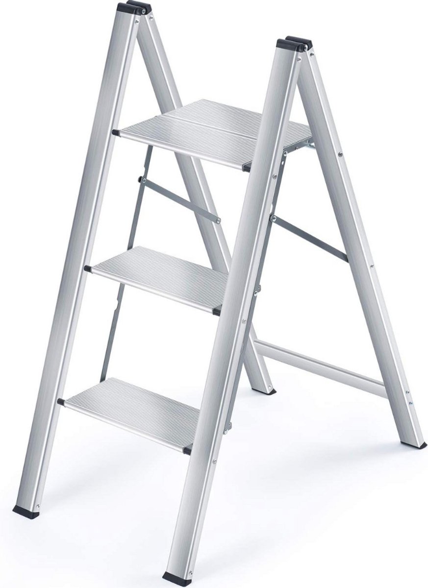 Zylo® Huishoudtrap 3 Treden - Keukentrap - Huishoudtrap - Zilver - ‎44cm x 13cm x 89cm