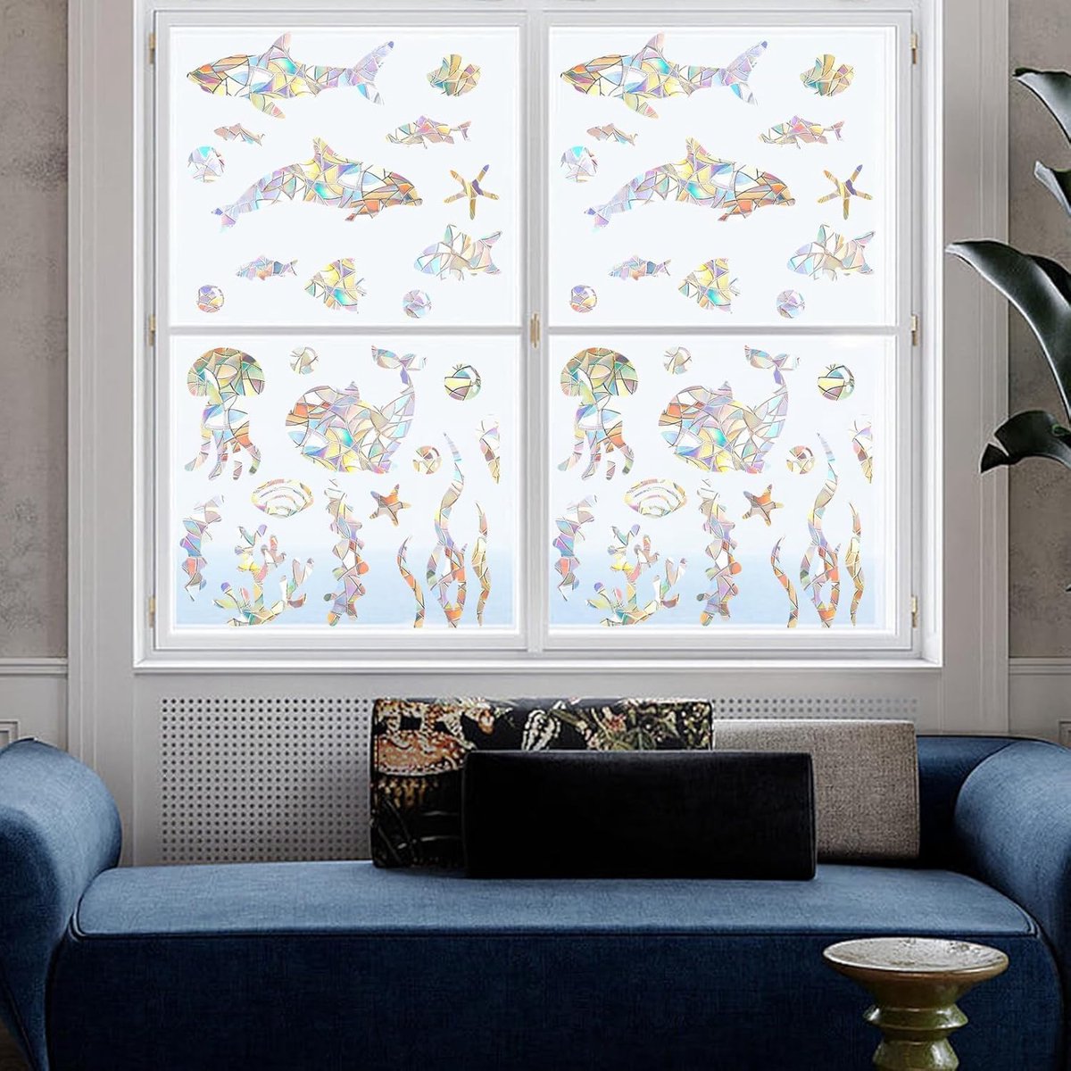48 stuks regenboog raamstickers voor glas raamstickers om vogelbotsingen te voorkomen, raamstickers met dieren in oceaanthema voor peuters en kinderen