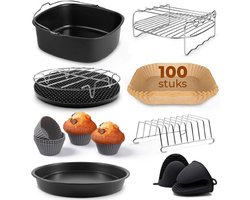 CRLYN® Airfryer Accessoires - Siliconen Bakje - Bakpapier - Zwart en Bruin