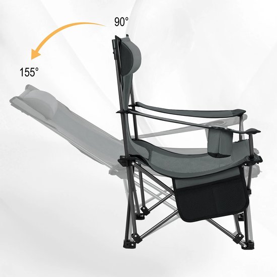 Ligstoel - Ligbed - Camping Stoel - Luxe Ligstoel - Loungestoel - Stoel voor Buiten - Klapstoel Camping - Opvouwbaar - Met Afneembare Voetsteun - Incl Bekerhouder - Incl Draagtas - Verstelbare Rugleuning - Grijs van MaxxGarden — afbeelding 5