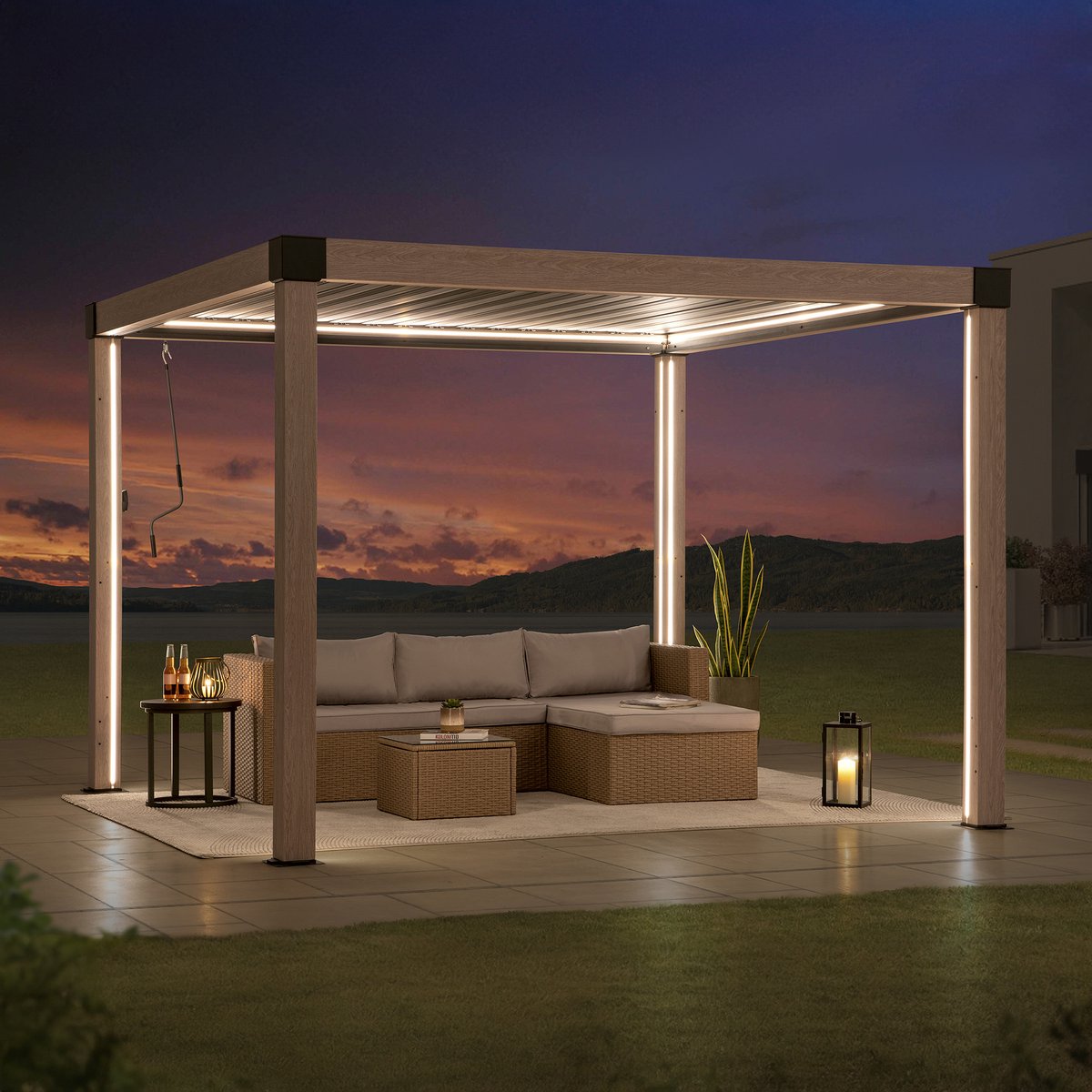 Multi Gazebo incl. LED verlichting en AB - 306cm x 306cm in eiken look