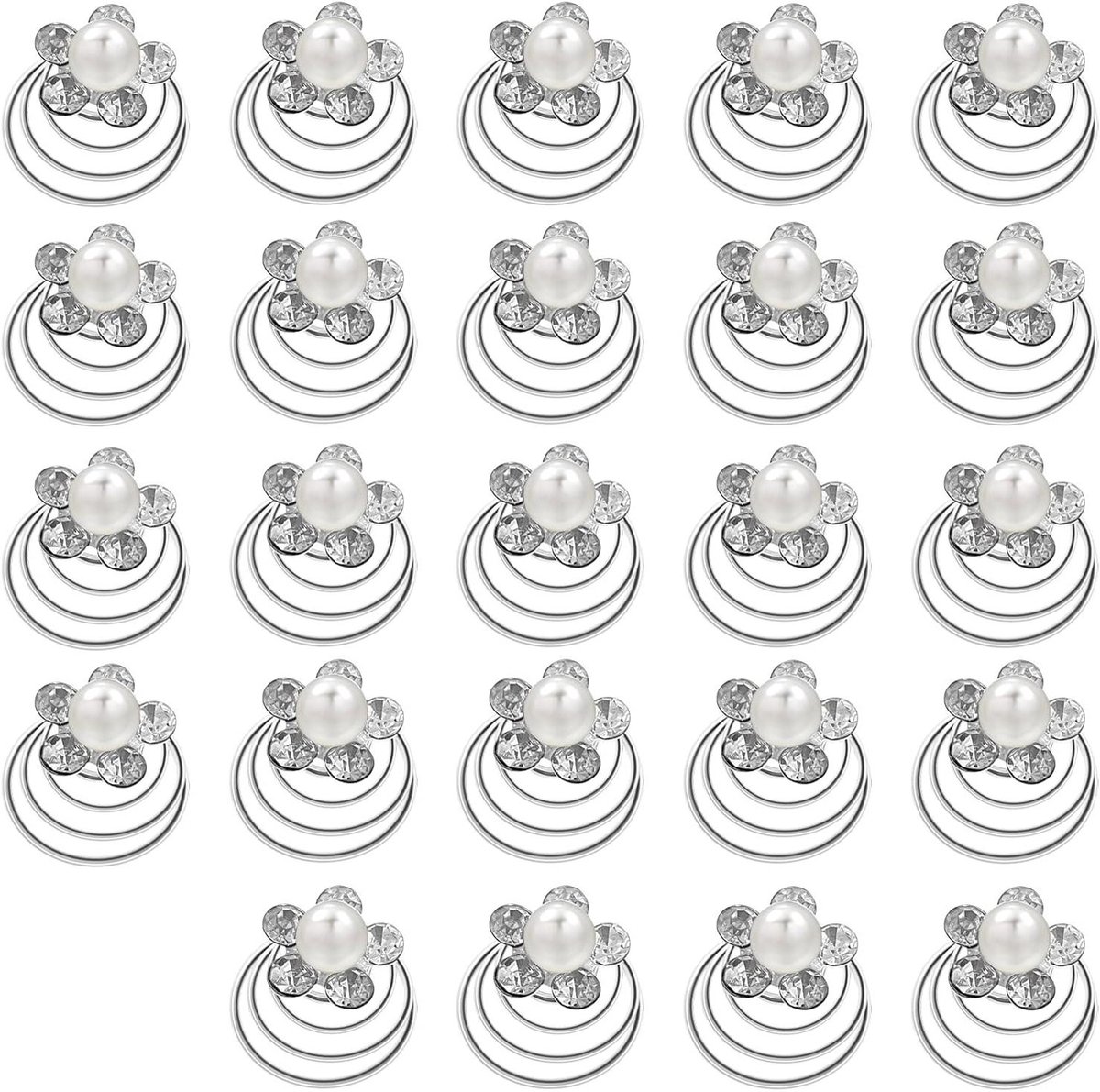Image of 24 Stück Spirale Haarnadeln mit Kristall Strass und Perlen - Ideal für Frauen, Mädchen, Hochzeit und Braut Party