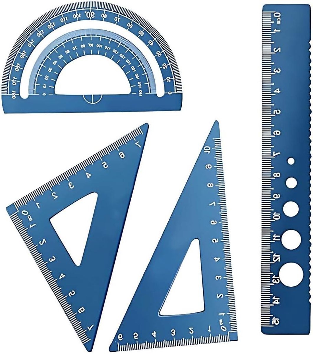 Image of 4 stuks metalen geometrie set linialen - voor leraren, scholieren en architecten