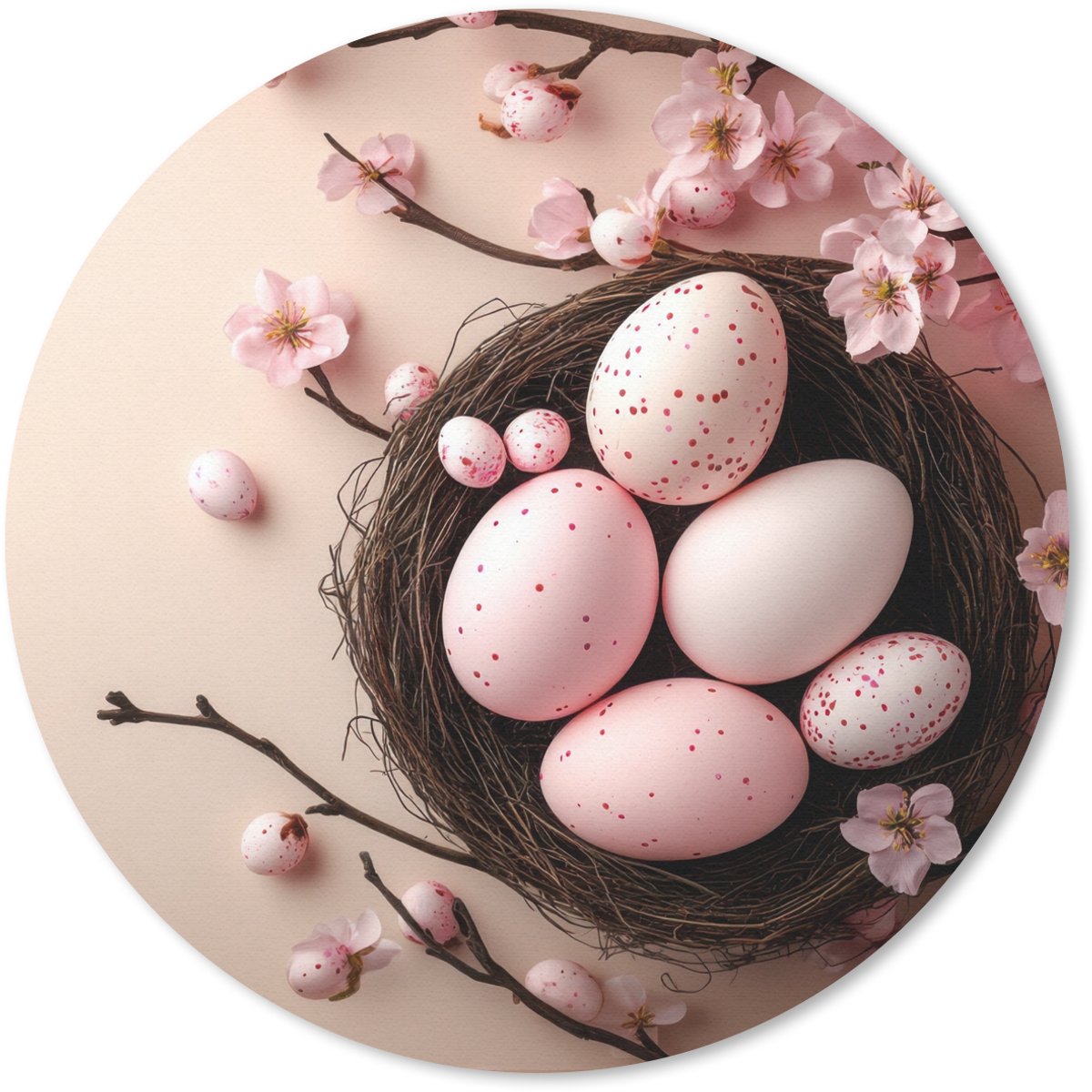 Muismat rond 40x40 cm - Mousepad Roze - Bloesems - Eieren - Ronde muismatten