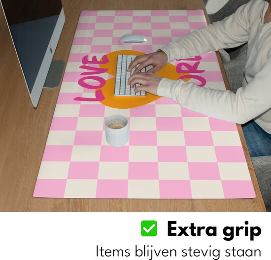 Sous-main 120x60 cm - Tapis de souris Valentine - Love - Rose - Oranje - Tapis de bureau - Tapis de souris XXL - Sous-main - Grands Tapis de souris - Organiseur de bureau - Sous-main