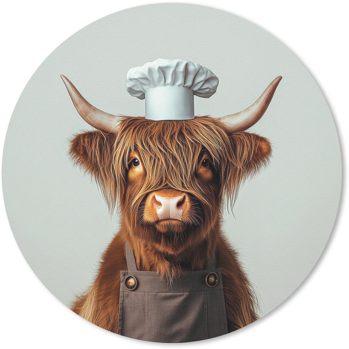 Muismat rond 30x30 cm - Mousepad Schotse Hooglander - Bruin - Hoorns - Kokskleding - Ronde muismatten