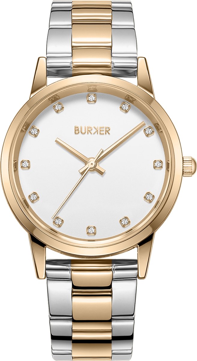 BURKER Amy Horloge Dames - Rond - Goud Zilver - Schakelband - Zirkonia - 32mm