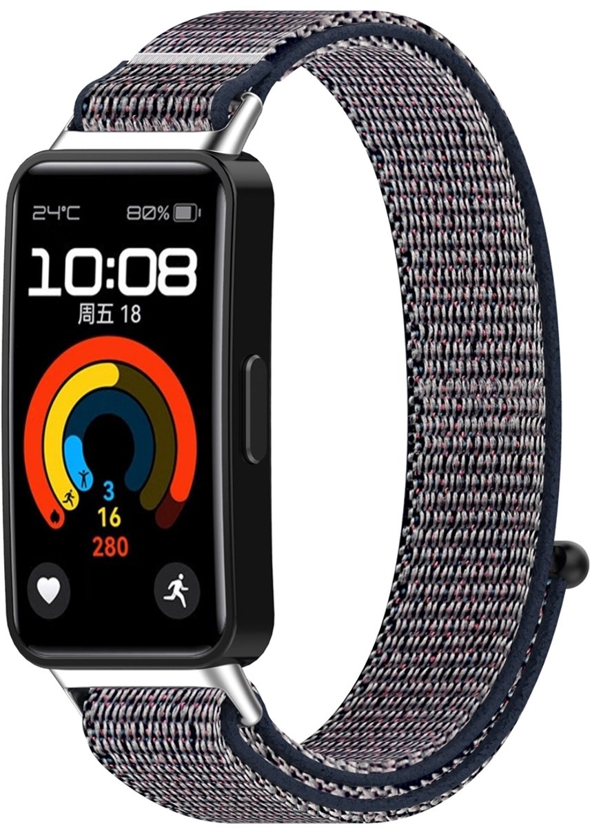By Qubix - Sport loop nylon bandje - Blauw gemêleerd - geschikt voor Huawei Band 10 / 9 / 8